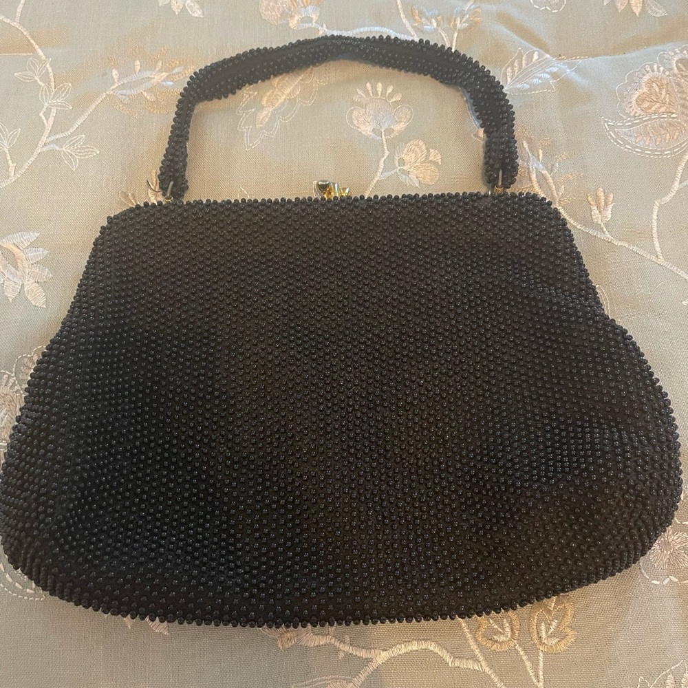 Black Beaded Corde’ Bead Vintage Bag - Picture 1 of 14